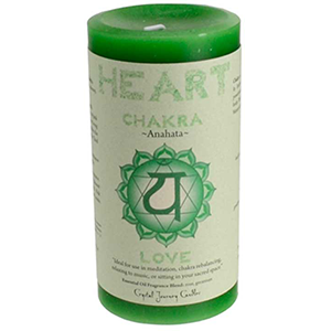 Heart Chakra pillar candle 3" x 6" - Wiccan Place