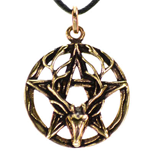 Pentagram Stag Bronze Necklace - Wiccan Place
