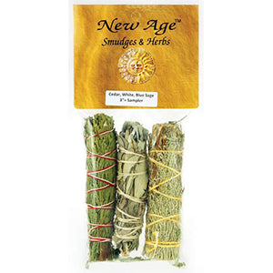 Cedar, White & Blue Sage Smudge Sticks 3 pk 4" - Wiccan Place