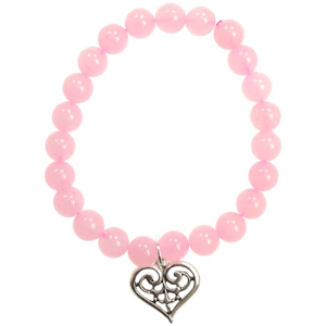 Rose Quartz Love Scroll Heart  Bracelet 8mm