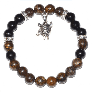 Bronzite & Rainbow Obsidian with Turtle Bracelet 8mm