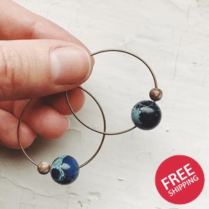 Earth and Moon Jasper Bead Hoop Earrings