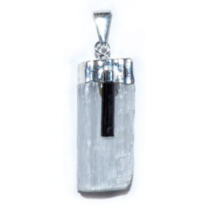 Selenite W/ Tourmaline pendant - Wiccan Place