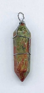 Unakite Wire Wrapped Point Pendant