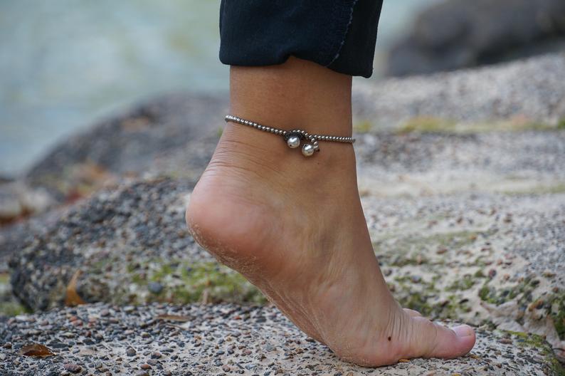 White Teardrop Bead Boho Silver Anklet - Bracelets & Anklets