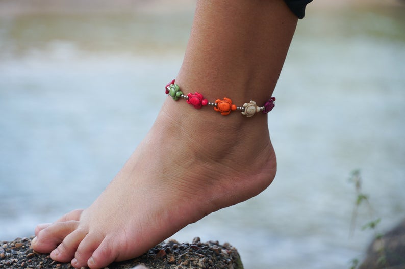 Colorful Turtle Boho Silver Anklet - Bracelets & Anklets