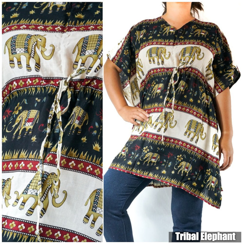 Boho Elephant Kaftan Shirt or Short Dress - Dresses