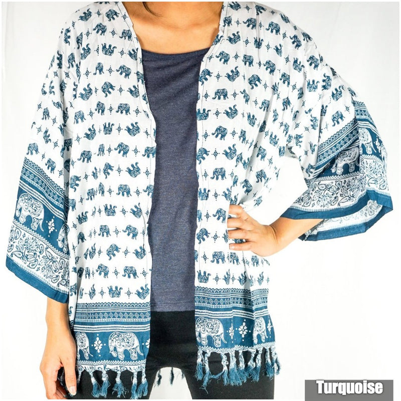 Elephant Tribal Boho Kimono Cover Up - Sweaters & Hoodies