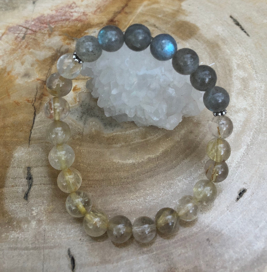 Citrine & Blue Flash Labradorite Stretch Bracelet! Natural Gemstones!