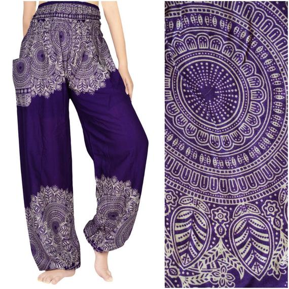 Purple Floral Women Boho & Hippie Pants - Pants